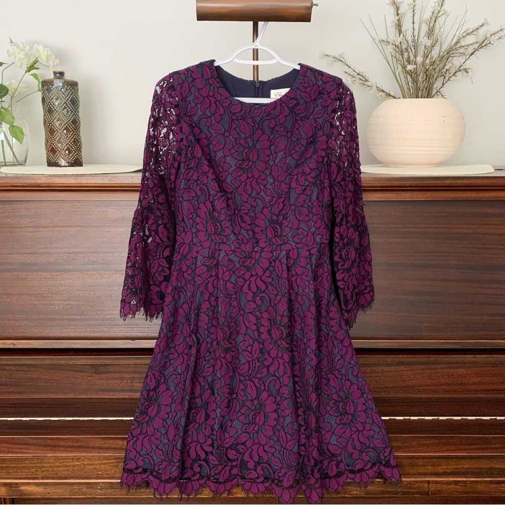 Eliza J Illusion Floral Lace Cocktail Dress, Purple, Dark Romance, Size 4